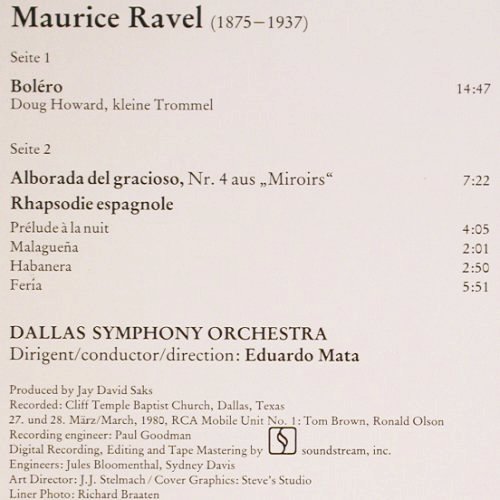 Ravel,Maurice: Bolero / Rapsodie Esp. / Alborada.., RCA Red Seal (RL 13686), D, 1980 Typ: LP Best.-Nr.: K1476 Preis: 6,00 Euro.