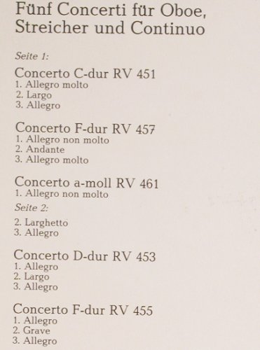 Vivaldi,Antonio: 5 Oboenkonz.,RV451,453,455,457&461, Philips (9500 299), NL, 1977 Typ: LP Best.-Nr.: K1483 Preis: 7,50 Euro.