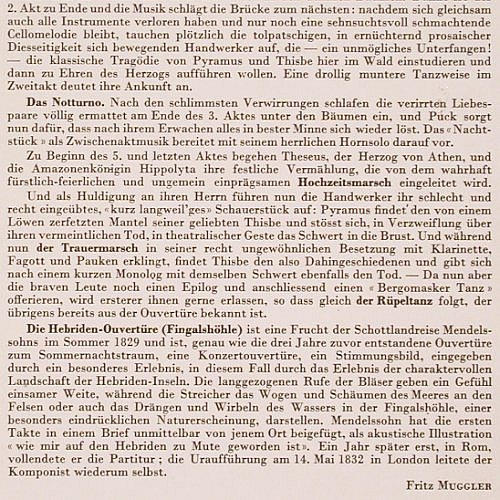 Mendelssohn Bartholdy,Felix: Ein Sommernachtstraum/Hebriden-Ouve, MMS (M-2214), m-/m- Typ: LP Best.-Nr.: K1489 Preis: 6,00 Euro.