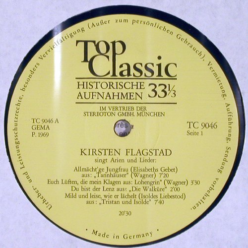 Flagstad,Kirsten: Singt aus Opern(Arien und Lieder), Top Classic (TC-9046), D, Ri, 1969 Typ: LP Best.-Nr.: K1493 Preis: 7,50 Euro.