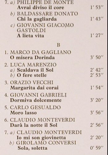 V.A.Italian Madrigals: A Collection of 16-th Century, Hungaroton(SLPX 12546), H, 1984 - LP - K1516 - 7,50 Euro