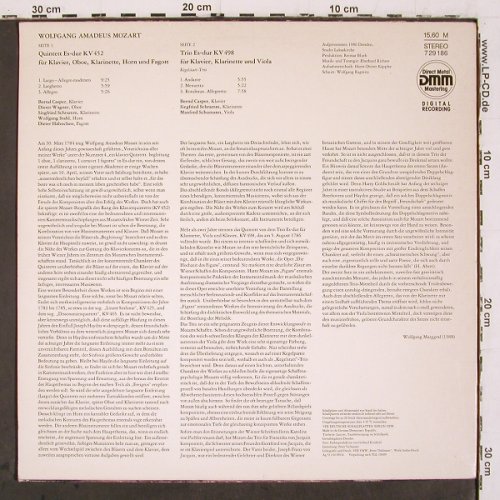 Mozart,Wolfgang Amadeus: Quintett es dur KV 452,Trio KV 498, Eterna (7 29 186), DDR, 1989 Typ: LP Best.-Nr.: K1525 Preis: 6,00 Euro.