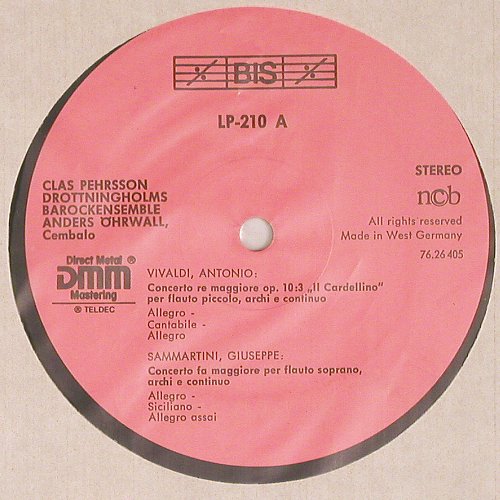 V.A.Baroque Recorder Concerti: Vivaldi,Sammartini,Telemann, Foc, BIS (LP-210&sol;76.26405), D, 1982 Typ: LP Best.-Nr.: K1530 Preis: 9,00 Euro.