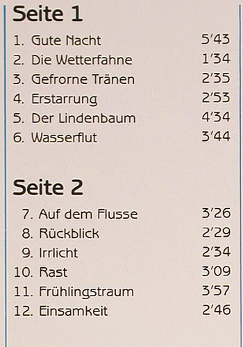 Schubert,Franz: Die Winterreise,Einsamkeit, Foc, Bayer Records (BR 30 010&sol;11), D, 1987 Typ: 2LP Best.-Nr.: K1531 Preis: 12,50 Euro.