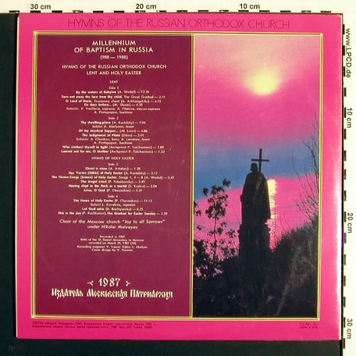 V.A.Millenium Of Baptism In Russia: Hymns Of The Russian Orthodox Churc, Melodia (A90 00297 006), USSR, 1989 Typ: 2LP Best.-Nr.: K1554 Preis: 7,50 Euro.