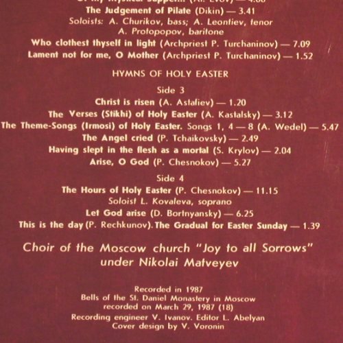 V.A.Millenium Of Baptism In Russia: Hymns Of The Russian Orthodox Churc, Melodia (A90 00297 006), USSR, 1989 Typ: 2LP Best.-Nr.: K1554 Preis: 7,50 Euro.