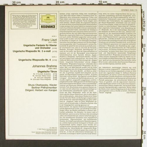 Liszt,Franz &sol; Brahms: Ungarische Fantasie&sol;Ungarische T&auml;nz, D.Gr. Resonance (2535 175), D, Ri, 1961 Typ: LP Best.-Nr.: K1611 Preis: 5,00 Euro.