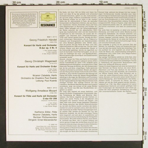 Zabaleta,Nicanor: Harfenkonzerte, op.4 Nr.6, KV 299, D.Gr. Resonance (2535 113), D Typ: LP Best.-Nr.: K1648 Preis: 9,00 Euro.