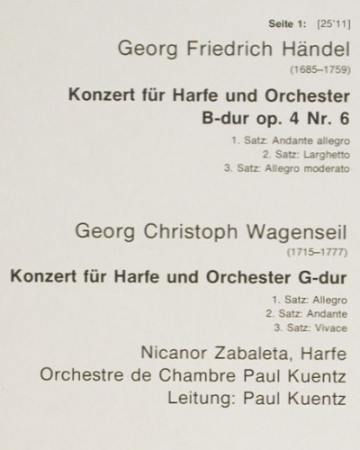 Zabaleta,Nicanor: Harfenkonzerte, op.4 Nr.6, KV 299, D.Gr. Resonance (2535 113), D Typ: LP Best.-Nr.: K1648 Preis: 9,00 Euro.