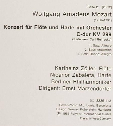Zabaleta,Nicanor: Harfenkonzerte, op.4 Nr.6, KV 299, D.Gr. Resonance (2535 113), D Typ: LP Best.-Nr.: K1648 Preis: 9,00 Euro.