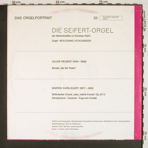 Stockmeier,Wolfgang: Julius Reubke/Siegfried Karg-Elert, Psallite Orgelportrait(PSAL 95/271 069), D, m-/vg+,  - LP - K1683 - 12,50 Euro