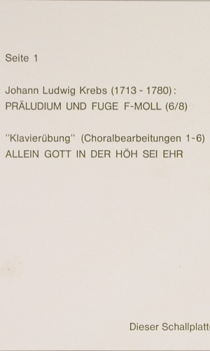 Stockmeier,Wolfgang: Johan Ludwig Krebs,Orgelwerke I, Psallite Orgelportrait(PSAL 162/200974), D,  - LP - K1684 - 20,00 Euro