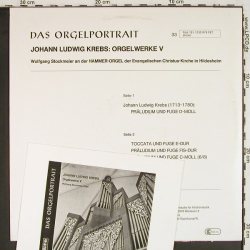 Stockmeier,Wolfgang: Johann Ludwig Krebs, Orgelwerke V, Psallite Orgelportrait(PSAL191/230 976), D,  - LP - K1688 - 20,00 Euro