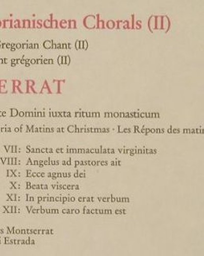 Schola de Montserrat: Gregorianischer Choral, Foc, Archiv (2533 158), D, 1974 Typ: LP Best.-Nr.: L4231 Preis: 4,00 Euro.