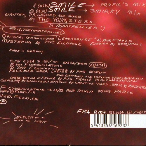 Youngsters,The: Smile Remixes *2 profiles/smirky mx, F Communications (F 154 RMX), D, 2002 Typ: 12" Best.-Nr.: V5039 Preis: 6,00 Euro