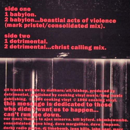 Detrimental: Babylon*2 / Detrimental*2, Cooking Vinyl(DEBT 001), UK, 1994 - 12inch - V5058 - 7,50 Euro
