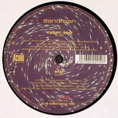 Sandman: Cyber Zoo 8:50  / stp 8:04, Hadshot Harheiza (HADSHO 19), D, 1999 Typ: 12" Best.-Nr.: V5281 Preis: 9,00 Euro