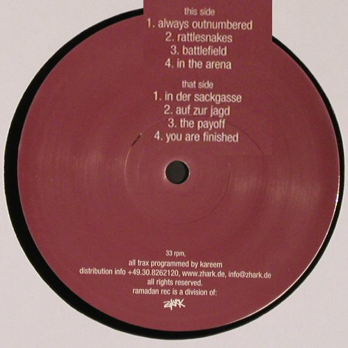 Kareem: Battlefield, 8Tr. (33rpm), Facts, Ramadan Rec. (ramadan 01), D, 2003 Typ: 12" Best.-Nr.: V6335 Preis: 6,00 Euro