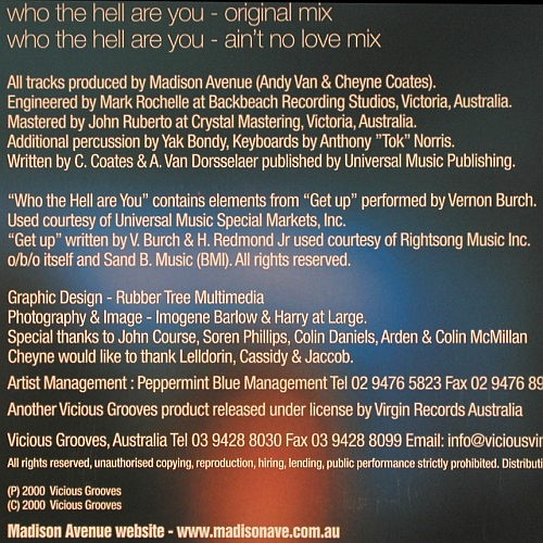 Madison Avenue: Who The Hell Are You*2, Vicious Grooves (669459 8), NL, 2000 Typ: 12" Best.-Nr.: V8069 Preis: 7,50 Euro.