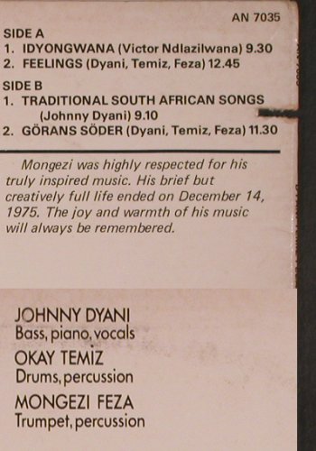 Dyani Temiz Feza: Music for Xaba, Antilles (AN 7035), US, co, 1972 Typ: LP Best.-Nr.: V2775 Preis: 40,00 Euro