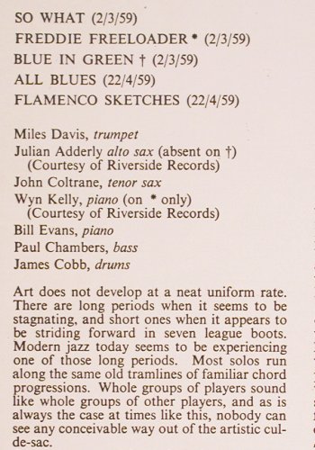 Davis,Miles: Kind Of Blue (1962), CBS(CBS 32109), NL, Ri,  - LP - V4273 - 17,50 Euro