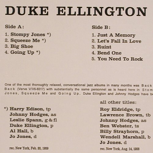 Ellington,Duke & Johnny Hodges: Side By Side (1958/59), Verve (711 031), D, Ri, 1971 Typ: LP Best.-Nr.: V4392 Preis: 17,50 Euro