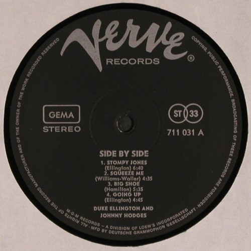 Ellington,Duke & Johnny Hodges: Side By Side (1958/59), Verve (711 031), D, Ri, 1971 Typ: LP Best.-Nr.: V4392 Preis: 17,50 Euro