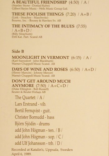 Erstrand,Lars - Quartet: Live at Katalin's, NB Nordbanken (NBLP-001), S, 1989 Typ: LP Best.-Nr.: V4403 Preis: 22,50 Euro