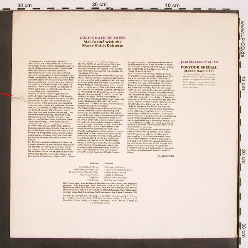 Torme,Mel & Marty Paich Dektette: Lulu's Back in Town, m-/vg+, PolydorJazz MasterVol 10 (545 110), UK, 1983 Typ: LP Best.-Nr.: V4712 Preis: 6,00 Euro