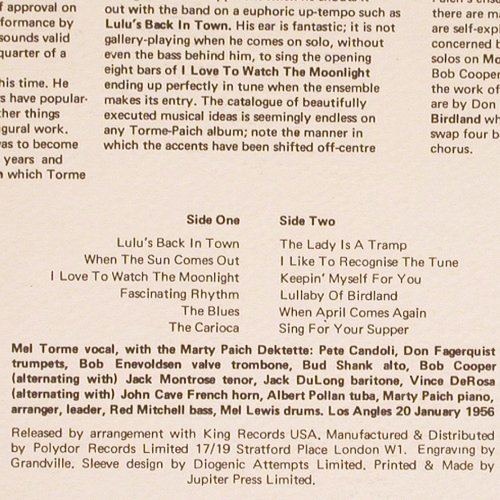 Torme,Mel & Marty Paich Dektette: Lulu's Back in Town, m-/vg+, PolydorJazz MasterVol 10 (545 110), UK, 1983 Typ: LP Best.-Nr.: V4712 Preis: 6,00 Euro