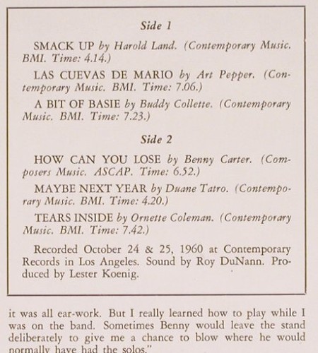 Pepper Quintet,Art: Smack Up (1962), Contemporary (S 7602), US, 1973 Typ: LP Best.-Nr.: V4756 Preis: 30,00 Euro