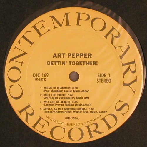 Pepper,Art: Gettin' Together ! (1960), Contemporary (OJC-169), US Typ: LP Best.-Nr.: V4784 Preis: 30,00 Euro