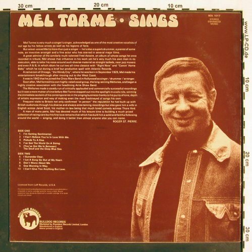 Torme,Mel: sings, vg+/vg+, Bulldog Records (BDL 1017), UK Typ: LP Best.-Nr.: V4797 Preis: 5,00 Euro