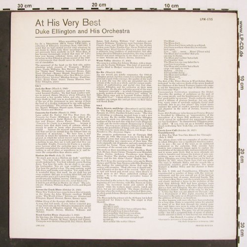 Ellington,Duke: At His Very Best (1940-46, 27), RCA (LPM-1715), US, 1959 Typ: LP Best.-Nr.: V4835 Preis: 12,50 Euro