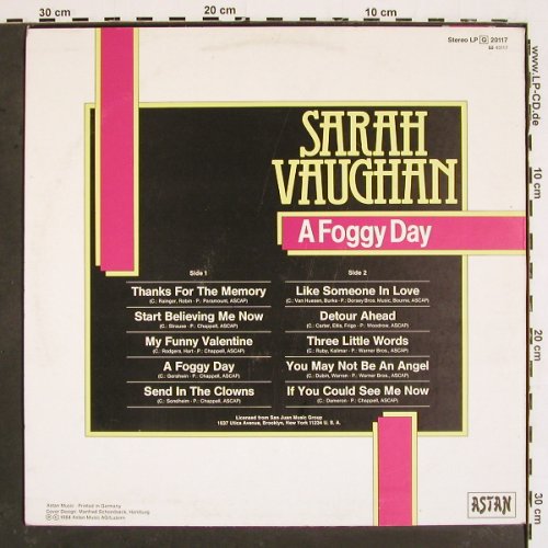 Vaughan,Sarah: A Foggy Day, Astan (20117), D, 1984 Typ: LP Best.-Nr.: V4851 Preis: 7,50 Euro