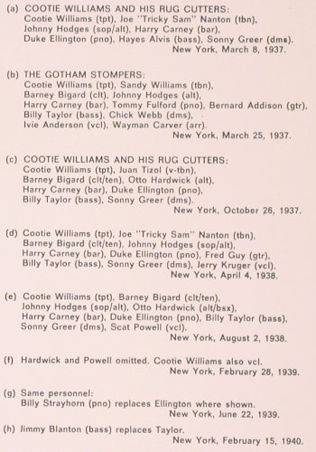 Williams,Cootie and his Rug Cutters: 1937/40, stol, stoc, Tax (m-8011), S, 1973 Typ: LP Best.-Nr.: V4874 Preis: 9,00 Euro