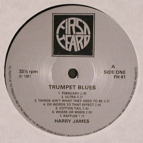 James,Harry & his Musicmakers: Trumpet Blue (1949), First Heard (FH 41), UK, 1981 Typ: LP Best.-Nr.: V4878 Preis: 9,00 Euro