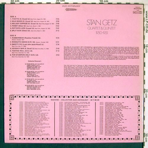 Getz,Stan: Quintet & Quartet, 1950-51, m /vg+, Musidisc(30 JA 5193), F, 1976 - LP - V4885 - 12,50 Euro