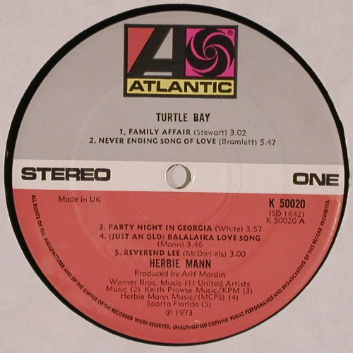 Mann,Herbie: Turtle Bay, Atlantic (SD 1842), UK, 1973 Typ: LP Best.-Nr.: V4954 Preis: 15,00 Euro