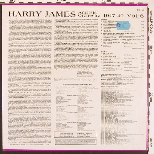James,Harry & Orch.: 1947-1947 Vol.6, FS-New, sealed, Hindsight (HSR-150), US, 1980 Typ: LP Best.-Nr.: V5926 Preis: 12,50 Euro