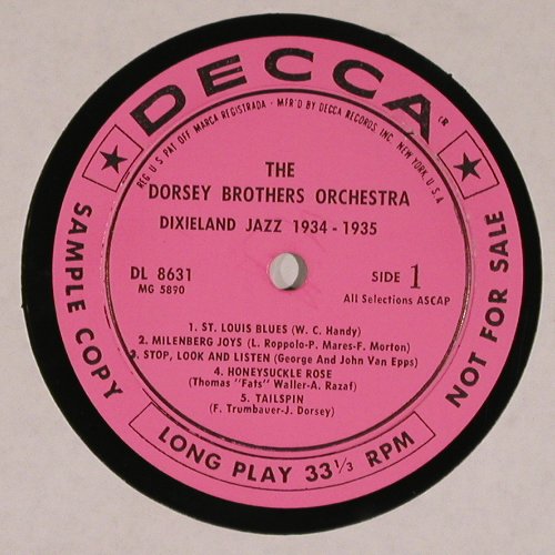 Dorsey Brother Orchester: Tha Fabulous ...at Dixieland Jazz, Decca, Promo(DL 8631), US, m-/vg+, 1957 - LP - V6180 - 15,00 Euro