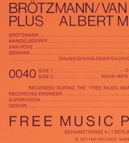 Br&ouml;tzmann &sol; van Hove &sol; Bennink: Couscouss de la Maures One, FMP-Records (FMP 0040), D, 1971 Typ: LP Best.-Nr.: V6806 Preis: 60,00 Euro.