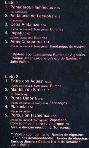 De Lucia,Paco: A Arte de, Foc, Ri (1975) m &sol;vg+, Fontana (664134 2), Brazil, 1986 Typ: 2LP Best.-Nr.: V6813 Preis: 9,00 Euro.