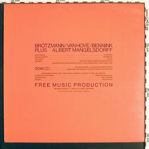 Br&ouml;tzmann / van Hove / Bennink: Couscouss de la Maures One, FMP-Records(FMP 0040), D, 1971 - LP - V7372 - 60,00 Euro