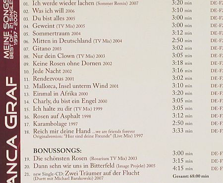 Graf,Bianca: Meine Songs,Best of 21Singles,97-07, Xenia Records (LP-CD 70001), D, Digi, 2007 Typ: CD Best.-Nr.: 84494 Preis: 7,50 Euro.