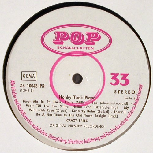 Crazy Fritz: Honky Tonk Piano, POP (Vogue) (ZS 10043), D Typ: LP Best.-Nr.: V2677 Preis: 5,00 Euro