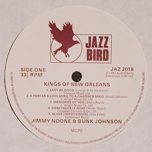 Noone,Jimmie & Bunk Johnson: Kings of New Orleans, Jazz Bird(JAZ-2018), UK, 1982 - LP - V4341 - 9,00 Euro