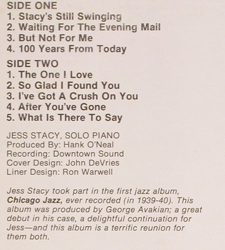 Stacy,Jess: Still Swingin', Chiaroscuro Records (CR 177), US, 1977 Typ: LP Best.-Nr.: V4723 Preis: 9,00 Euro