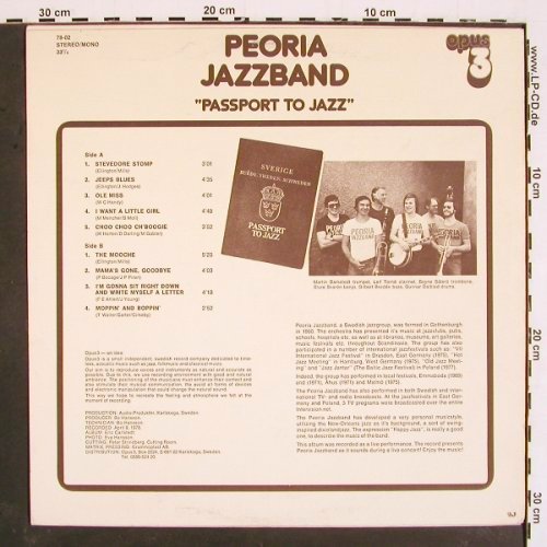 Peoria Jazzband: Passport to Jazz, Opus 3 (78-02), S, 1978 Typ: LP Best.-Nr.: V4952 Preis: 9,00 Euro