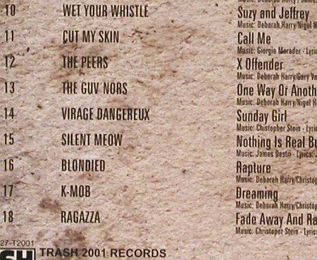 V.A.Our Small Tribute To Blondie: 18 Tr., Digi, Lim.Ed.of 1000, Trash 2001 Rec. (CD027-T2001), D,vg+&sol;m-, 2005 Typ: CD Best.-Nr.: 84517 Preis: 5,00 Euro.